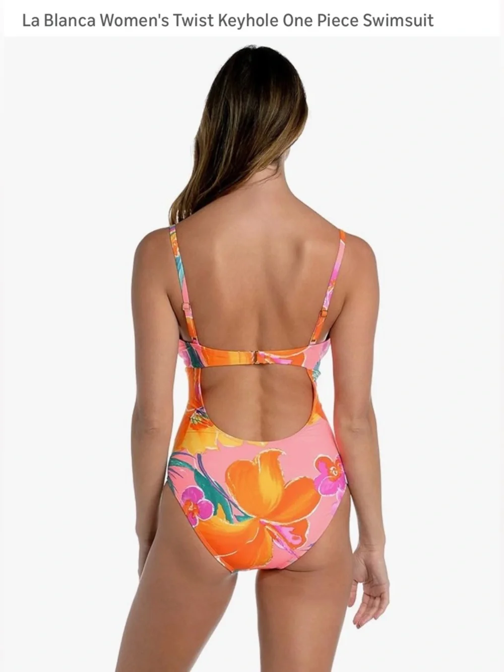 La Blanca Isla Del Sol Floral Twist-Front One-Piece Swimsuit,  Size 14. - Picture 3 of 9
